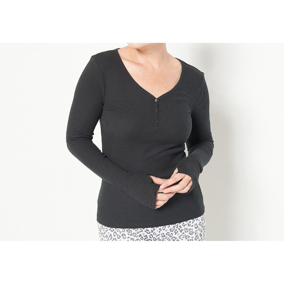 NYDJ Tops - NYDJ Forever Comfort Henley with Thumb Detail BLACK, LARGE